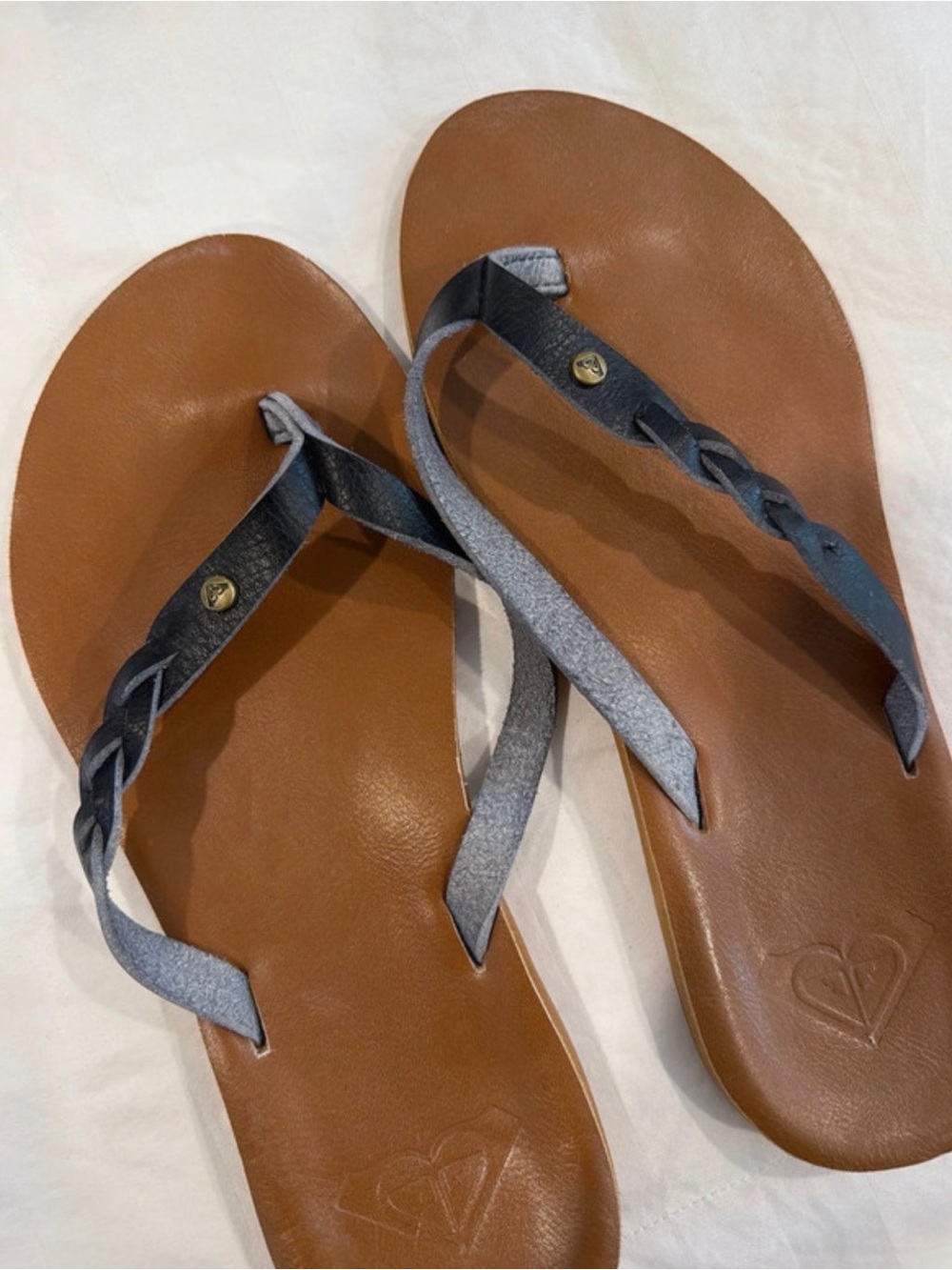 Roxy Brown Footbed Sandals with Braided black Straps